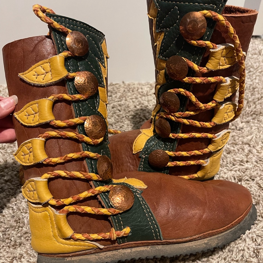 Renaissance Brown and Yellow Women's Moccasin Boots